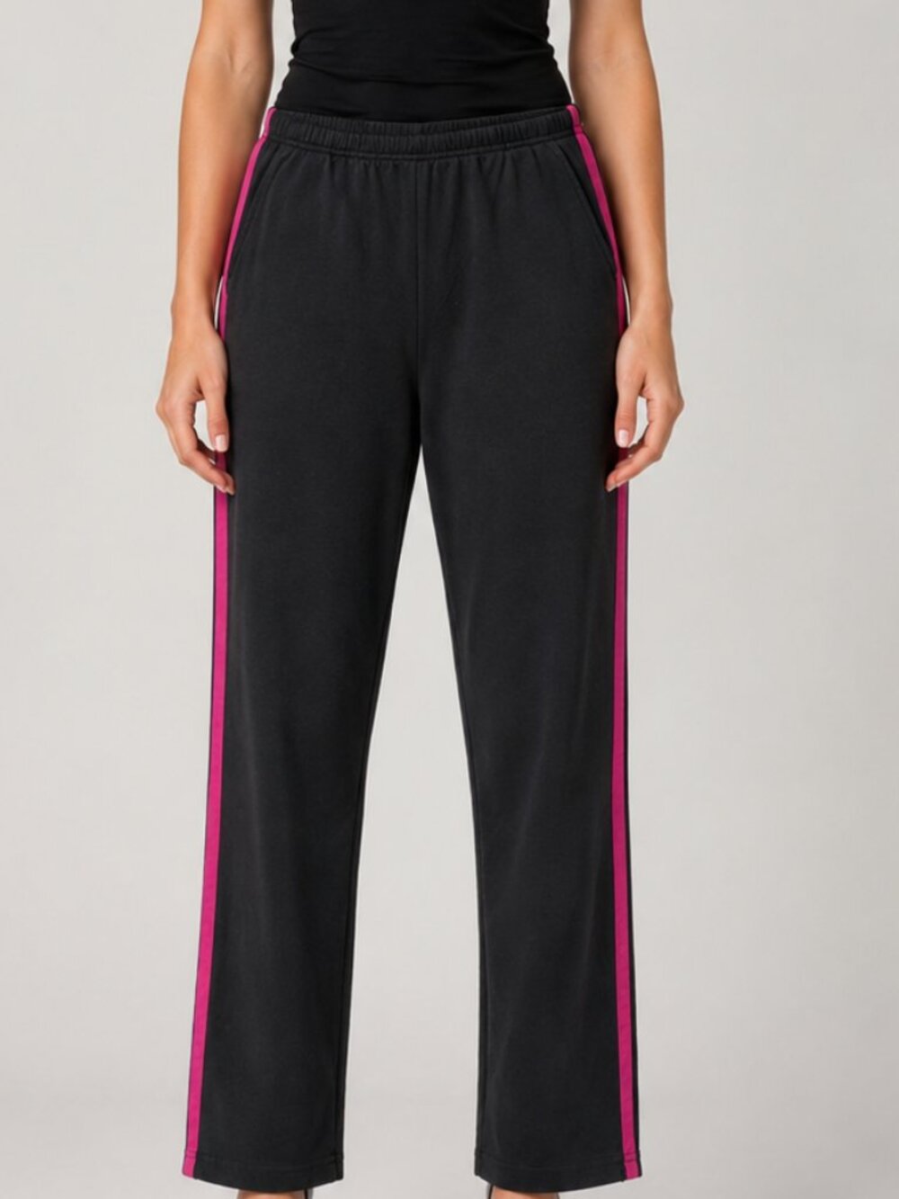 Blair Women’s Petite XL Black Pink Side Stripe Pull-On Pants